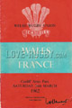 Wales v France 1962 rugby  Programme