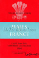 Wales v France 1964 rugby  Programmes