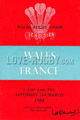 Wales v France 1964 rugby  Programme