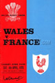 Wales v France 1970 rugby  Programme