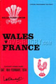 Wales v France 1974 rugby  Programme