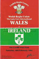 Wales v Ireland 1991 rugby  Programme