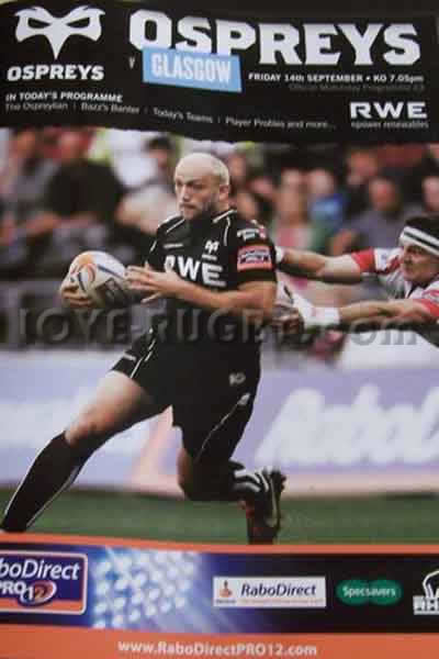 2012 Ospreys v Glasgow  Rugby Programme