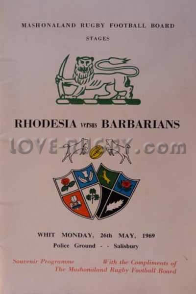 1969 Rhodesia v Barbarians  Rugby Programme